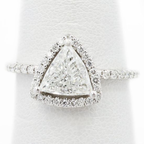 Picture of 14k White Gold Brilliant Triangle Cut Diamond Halo Ring