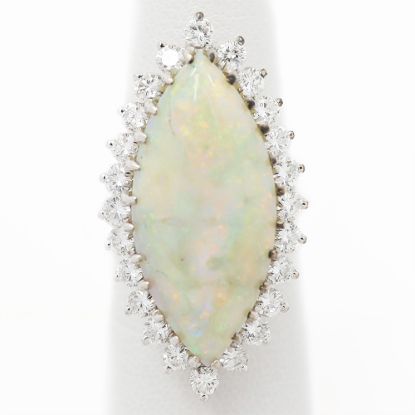Picture of 14k White Gold Navette Opal & Diamond Halo Ring