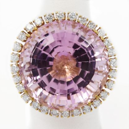 Picture of 14k Yellow Gold Round Kunzite & Brilliant Diamond Halo Ring