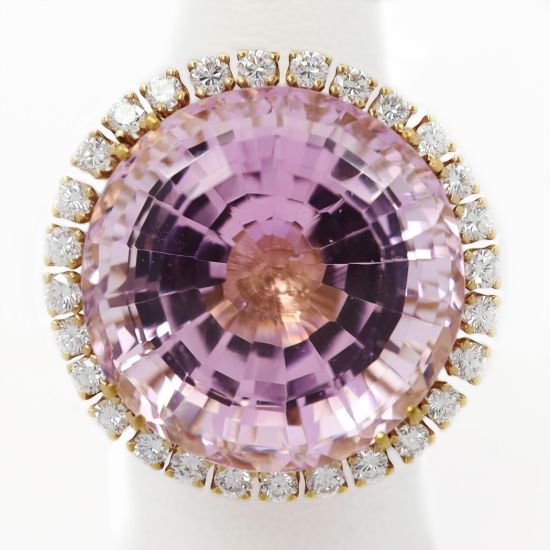 Picture of 14k Yellow Gold Round Kunzite & Brilliant Diamond Halo Ring