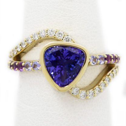 Picture of 14k Yellow Gold Tanzanite, Amethyst & Diamond Ring