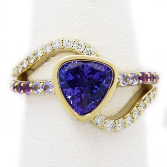 Picture of 14k Yellow Gold Tanzanite, Amethyst & Diamond Ring