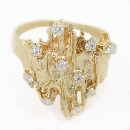 Picture of 14k Yellow Gold Diamond Nugget Ring