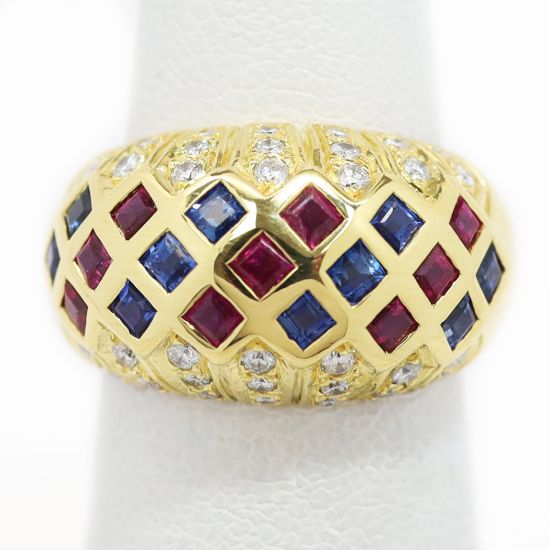 Picture of 14 Yellow Gold Ruby, Sapphire & Diamond Ring