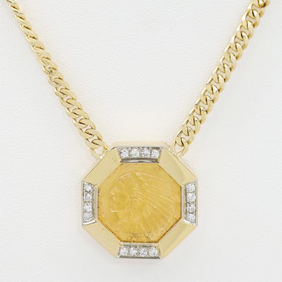 Picture of 14k Yellow Gold US Gold Coin & Diamond Necklace