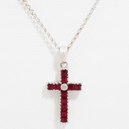 Picture of 14k White Gold Ruby & Diamond Cross Pendant