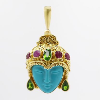 Picture of 18k Yellow Gold Turquoise, Ruby & Tourmaline Pendant