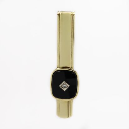 Picture of 10k Yellow Gold Onyx & Diamond Tie Clip