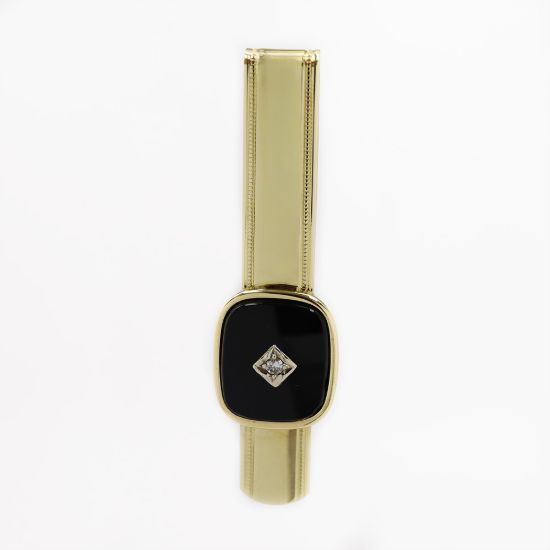 Picture of 10k Yellow Gold Onyx & Diamond Tie Clip