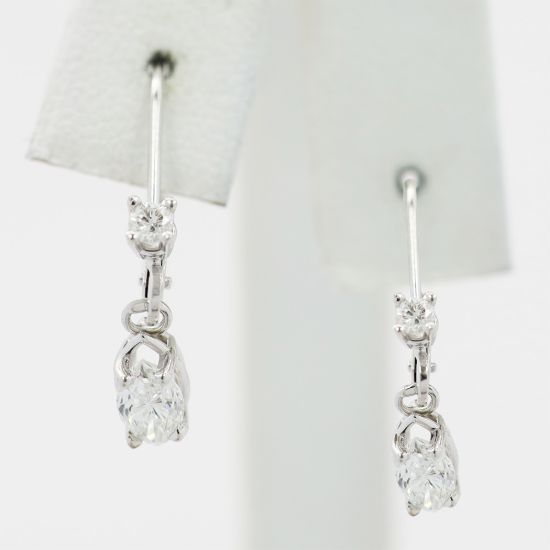 Picture of 14k White Gold Diamond Leverback Dangle Earrings