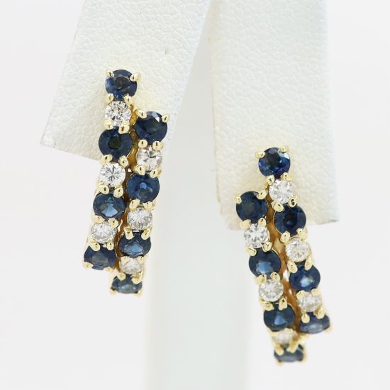 Picture of 14k Yellow Gold Sapphire & Diamond Earrings