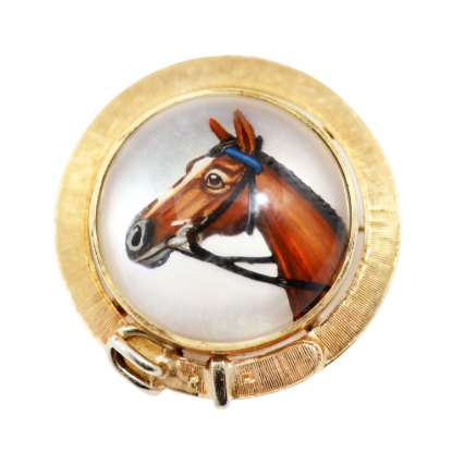 Picture of Antique 14k Gold & Carved Essex Crystal Horse Brooch