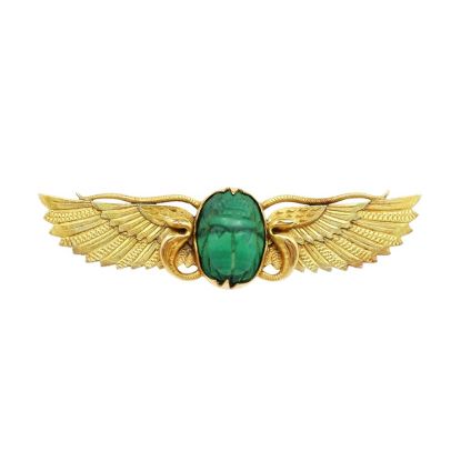 Picture of Antique 14k Gold & Malachite Scarab Egyptian Revival Brooch