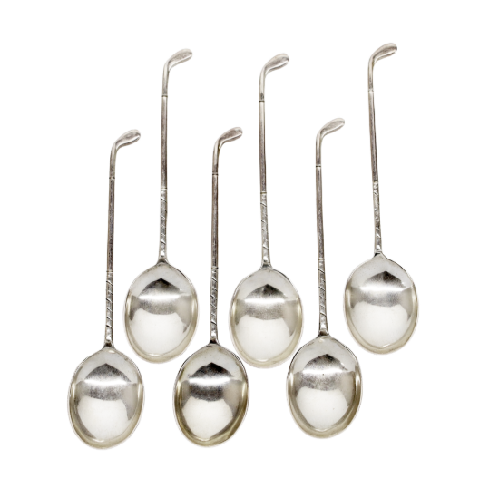 Picture of Vintage English Silver Set of 6 Golf Club Shaped Demitasse Spoons
