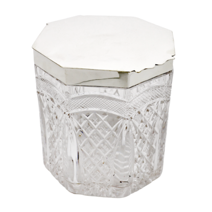 Picture of Antique English Sterling Silver & Cut Crystal Biscuit Barrel