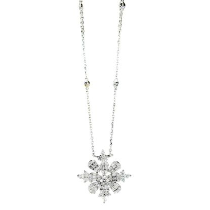 Picture of 14k White Gold Brilliant Diamond Snowflake Necklace