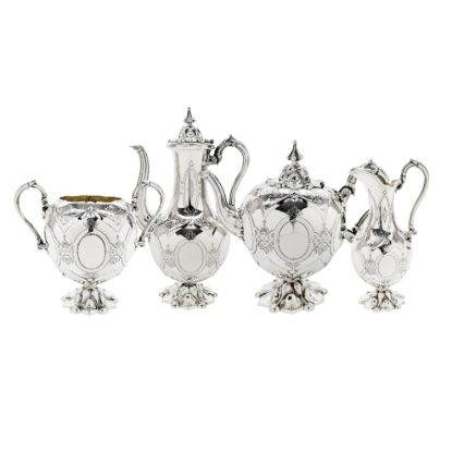 Picture of Antique Victorian English 4-Piece Sterling Silver Tea Set