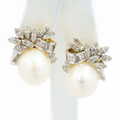Picture of 14k Yellow Gold Freshwater Cultured Pearl & Diamond Earrings