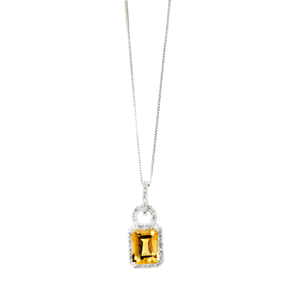 Picture of 14k White Gold Citrine & Diamond Pendant