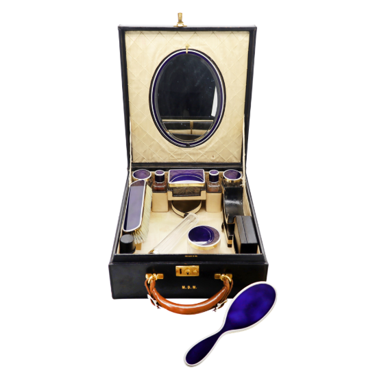 Picture of Early 20th Century Silver & Guilloche Enamel Gentleman's Travel Toiletry Set