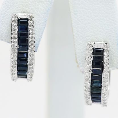Picture of 14k White Gold Diamond & Sapphire Hoop Earrings