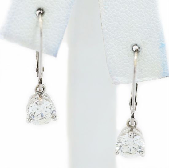 Picture of 14k White Gold Leverback Solitaire Diamond Earrings