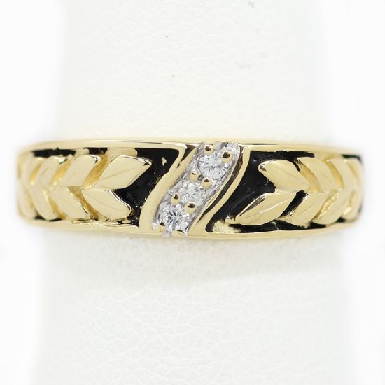 Picture of 14k Yellow Gold Diamond & Black Enamel Ring Band