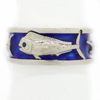 Picture of 14k White Gold Sapphire & Blue Enamel Fish Band
