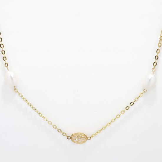 Picture of 14k Yellow Gold Pearl Stations Necklace