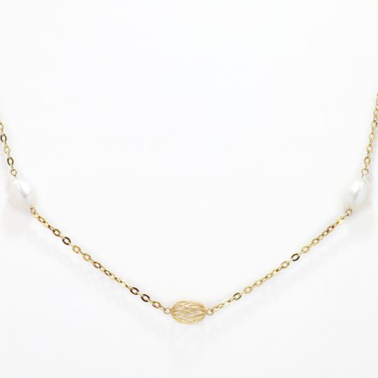 Picture of 14k Yellow Gold Pearl Stations Necklace