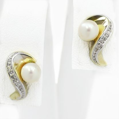 Picture of 14k Yellow Gold Pearl & Diamond Earring Studs