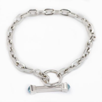 Picture of 18k White Gold & Aquamarine Oval Link Bracelet