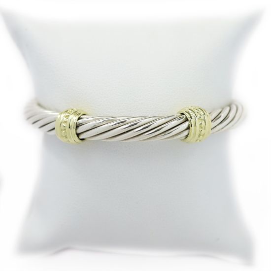 Picture of David Yurman 14k Yellow Gold & Sterling Silver Bead Enhancer Cable Cuff