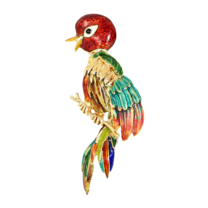 Picture of Vintage 1960s Italian 18k Gold & Guilloche Enamel Bird Brooch