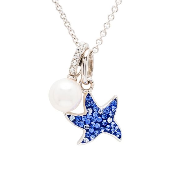 Picture of Sterling Silver Sapphire Crystal Pearl Starfish Necklace