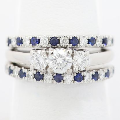 Picture of 14k White Gold Diamond & Sapphire Bridal Set