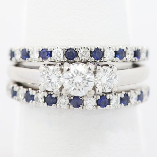 Picture of 14k White Gold Diamond & Sapphire Bridal Set