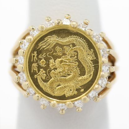 Picture of 14k Yellow Gold Diamond & Gold Coin Ring