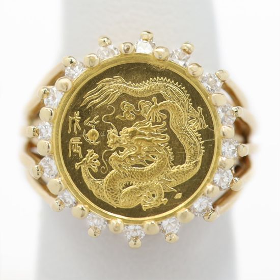 Picture of 14k Yellow Gold Diamond & Gold Coin Ring