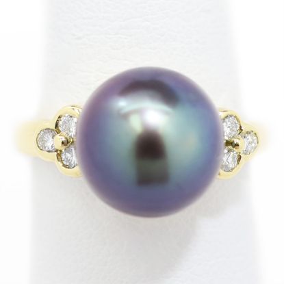 Picture of 18k Yellow Gold Cultured Tahitian Pearl & Diamond Ring
