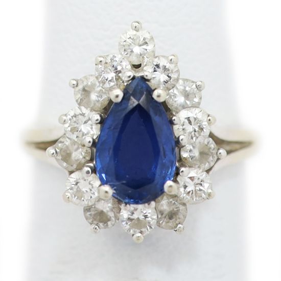 Picture of 14k White Gold Pear Cut Sapphire & Diamond Halo Ring