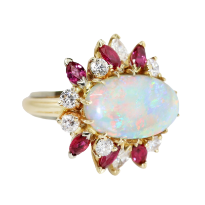 Picture of 14k Yellow Gold Opal, Diamond and Ruby Cocktail Ring