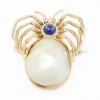 Picture of 14k Yellow Gold Cultured Mabe‵ Pearl, Sapphire & Diamond Spider Brooch