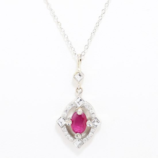 Picture of 18k White Gold Ruby & Diamond Pendant/Chain