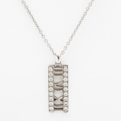 Picture of Tiffany & Co. 18k White Gold & Diamond Roman Numeral Pendant