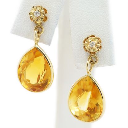 Picture of 14k Yellow Gold Citrine & Diamond Drop Earrings