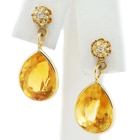 Picture of 14k Yellow Gold Citrine & Diamond Drop Earrings