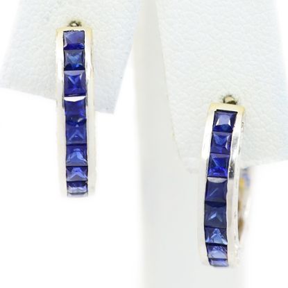 Picture of 18k Two Tone Gold Pavé Set Diamond & Sapphire Hoop Earrings