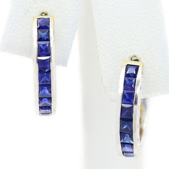 Picture of 18k Two Tone Gold Pavé Set Diamond & Sapphire Hoop Earrings