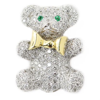 Picture of 14k Two Tone Gold Pavé Set Diamond & Emerald Bear Brooch/Pendant